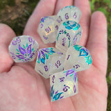 'Toxic Flowers' Toxic Spring Handmade Resin Rainbow Shimmer Glow in the Dark Alternative Dice Shapes Polyhedral Gaming Dice Set