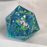 'Armored Wings' Handmade Resin Shimmery Opalescent Teal Handpainted Fantasy TTRPG 30MM Polyhedral Gaming Dice D20 Chonk