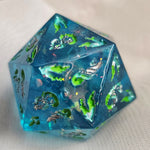 'Armored Wings' Handmade Resin Shimmery Opalescent Teal Handpainted Fantasy TTRPG 30MM Polyhedral Gaming Dice D20 Chonk