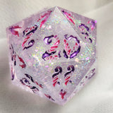 'It Must Have Been Love' Handmade Resin Shimmery Opalescent Pink Purple Handpainted Fantasy TTRPG 30MM Polyhedral Gaming Dice D20 Chonk