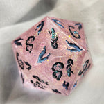 'Tainted Love' Handmade Resin Shimmery Opalescent Pink Handpainted Fantasy TTRPG 30MM Polyhedral Gaming Dice D20 Chonk