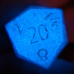 Shimmery Blue Glow in the Dark Handmade D20 Dice