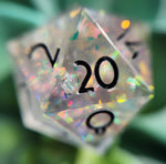 D20 Pin- Opalescent Flakes & Holo Back