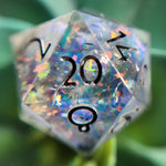 D20 Pin- Opalescent Flakes & Frosted Back