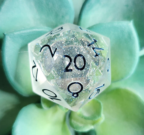 D20 Pin- Clear Shimmer