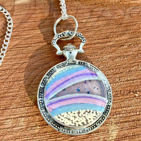 Hand Painted Resin Pocketwatch Pendant Necklace