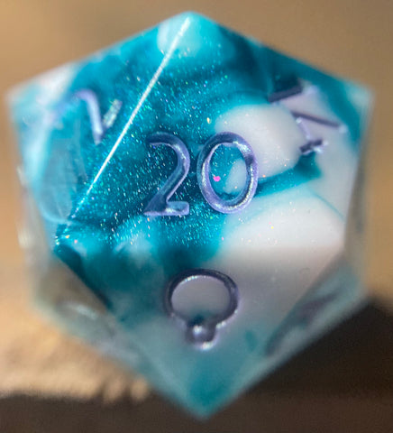 D20 Pin- Teal/White Marbled w/ Shimmery Edges