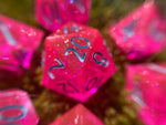 ‘Pretty in Pink’ Shimmery Translucent Hot Pink Sharp Edge Handmade Dice Set