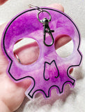 Glow in the Dark Shimmery Purple/White Skull “Self Defense” Keychain