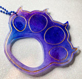 Glow in the Dark Shimmery Purple/Blue Paw “Self Defense” Keychain
