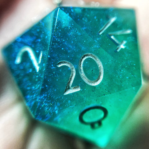 Shimmery Teal/Jade Translucent Half-D20 Pendant Necklace